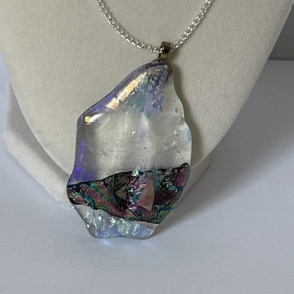 Artisan Dichroic Glass Shimmer Kaleidoscope Pendant Necklace